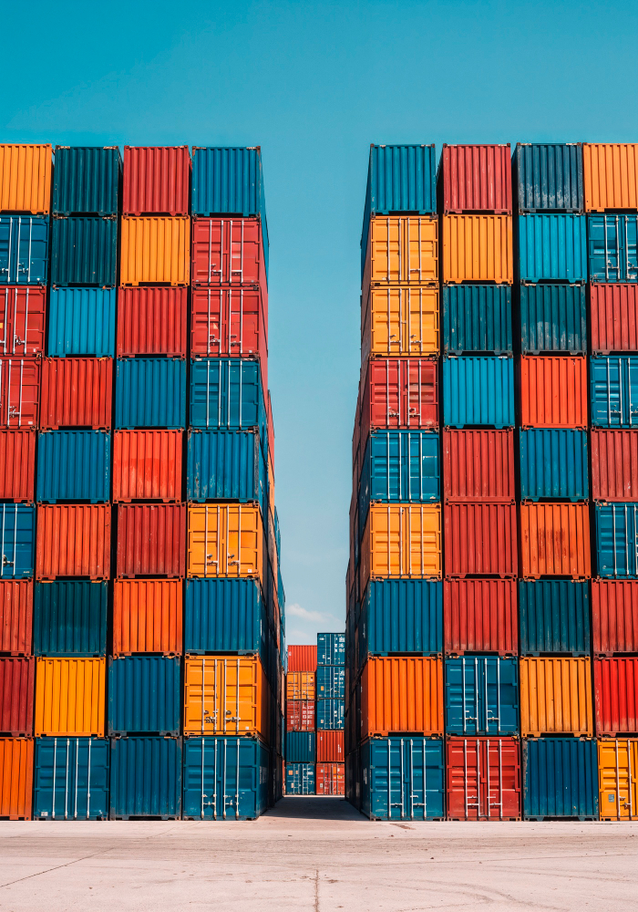 Stacked shipping containers
